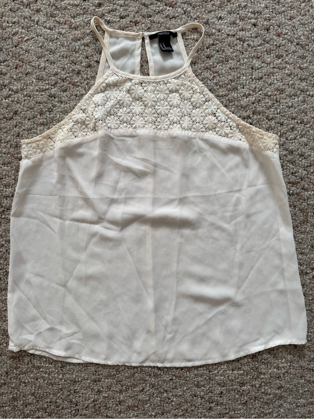 Forever 21 Cream Crochet Yoke Halter Camisole